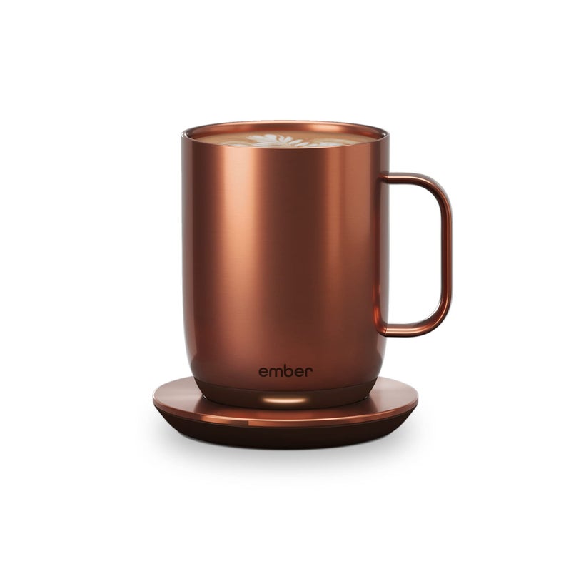 Ember Temperature Control Smart Mug 2414 ml AppControlled and Rechargeable Heated Coffee Mug with Intelligent LED Display 80 Min Battery Life and Improved Design Copper