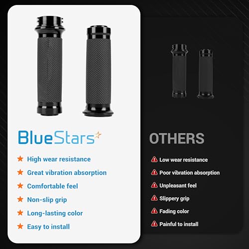 BlueStars 1 25mm Motorcycle Handlebar Grips Black Durable NonSlip Rubber Cable Throttle Fit for Sportster 883 1200 Dyna Softail Touring Models - Image 3