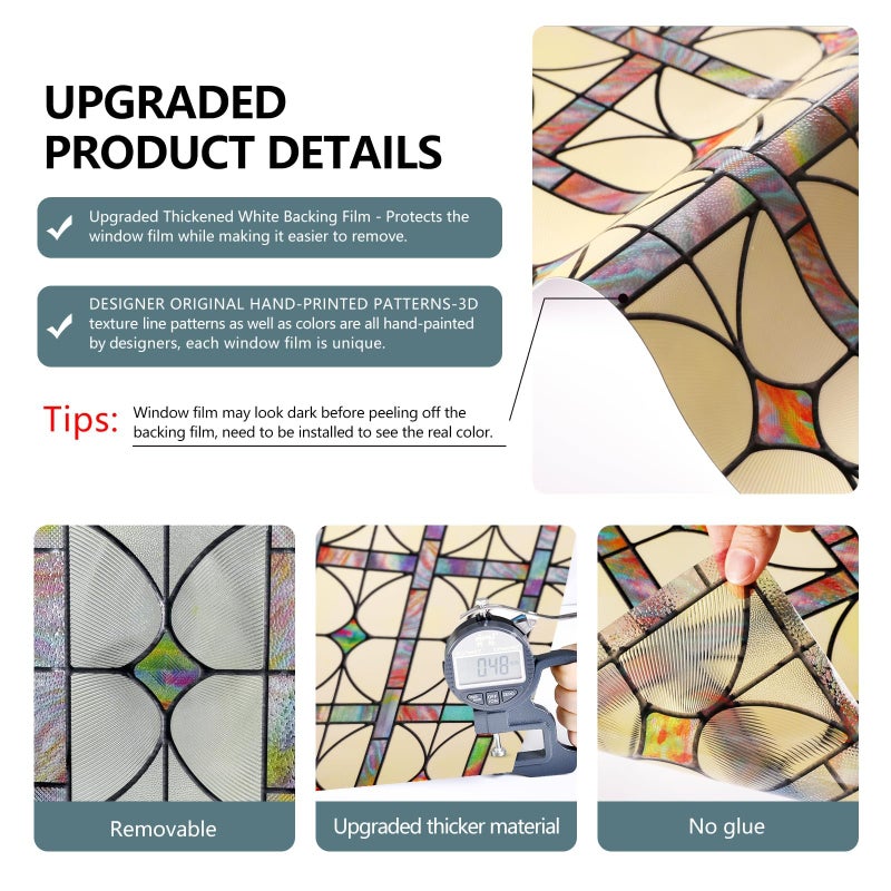 ADD.HERES 3D Stained Glass Window Film, Decorative Window Privacy Film for Bathroom,Front Door,Home, Sun Blocking Heat Control,Static Cling,A Million Dreams 17.3inch x 47.2inch - Image 4
