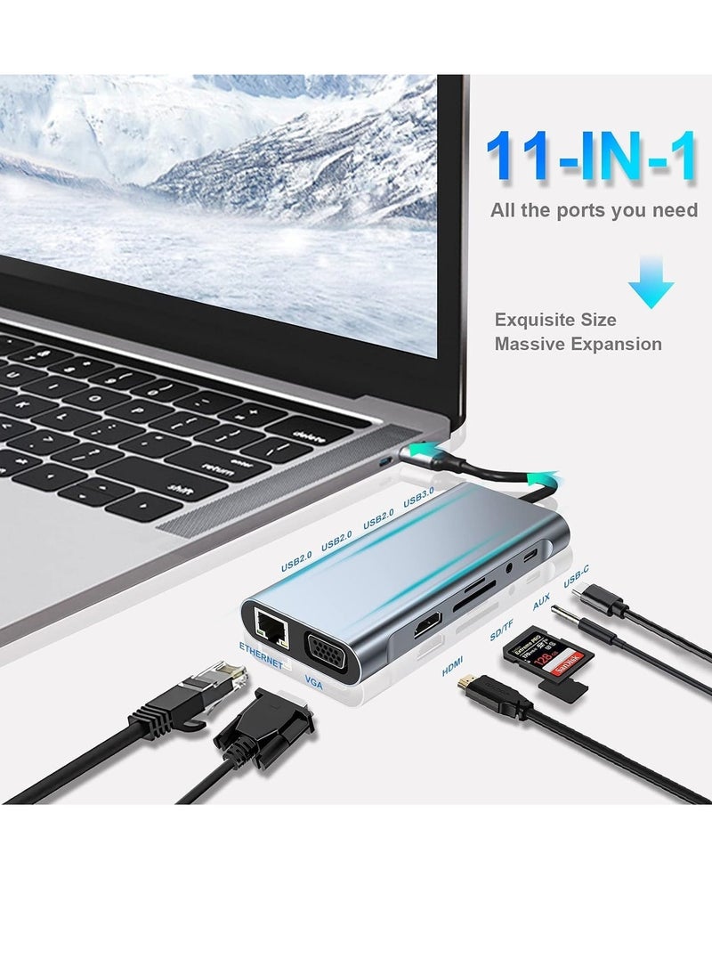 JAJEEK 11-in-1 USB C Hub with 4K HDMI, VGA, USB 3.0, Ethernet, and SD/TF Card Readers – Compatible with MacBook Pro/Air & Other Type C Devices - Image 2