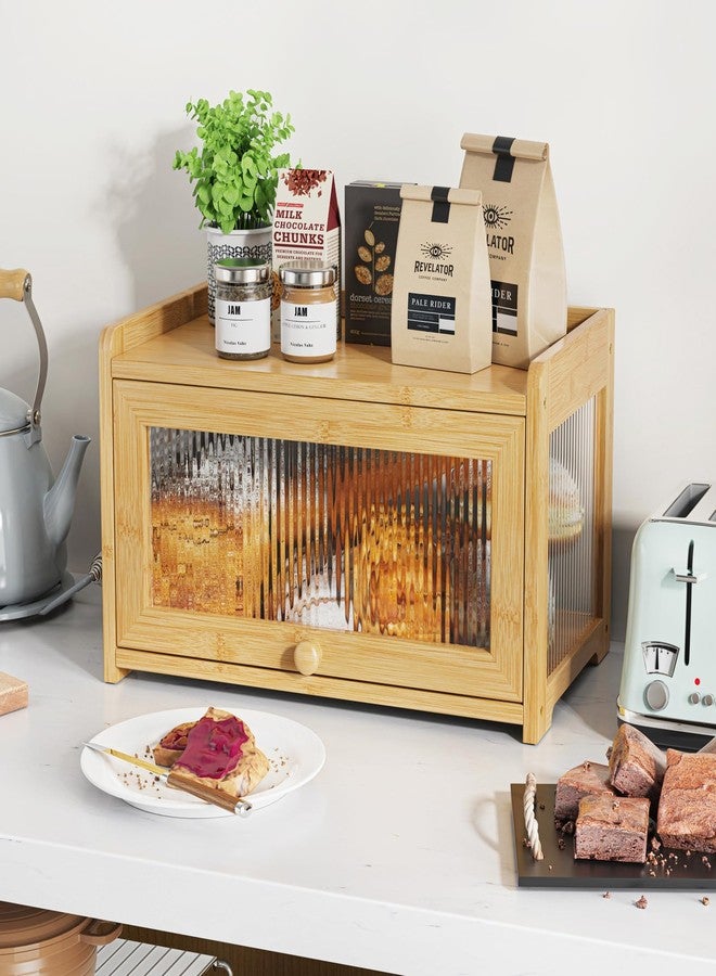 BAMBANG Extra Large Bamboo Bread Box for Kitchen Counter, Bread Storage Container Farmhouse Bread Box with 4 Sides Transparency, Wooden Breadbox Bread Bin Holder for Homemade Bread, Natural - Image 5