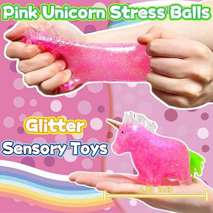 Kawaite Squishy Unicorn Stress Relief Balls Squeeze Toy | Animals Stress Squish Ball for Kids Party Favors, Pink Sensory Unicorn Squishy Toys for Girls, Boys Birthday Gifts, Christmas Decorations (Pink) - Image 2