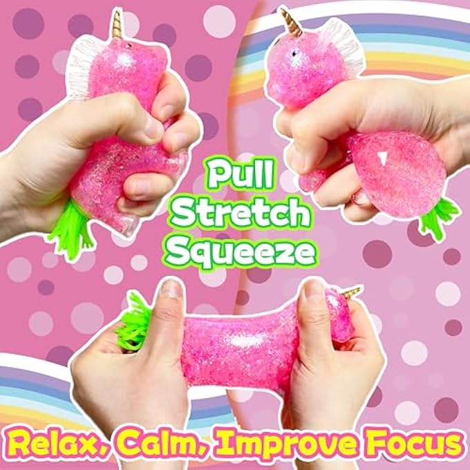 Kawaite Squishy Unicorn Stress Relief Balls Squeeze Toy | Animals Stress Squish Ball for Kids Party Favors, Pink Sensory Unicorn Squishy Toys for Girls, Boys Birthday Gifts, Christmas Decorations (Pink) - Image 3