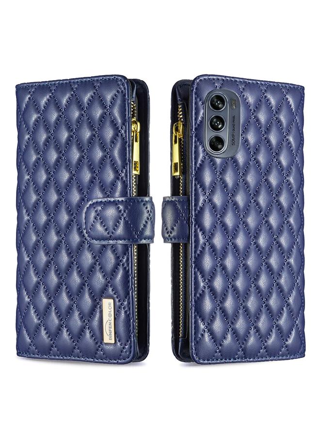 The Bros Case For Motorola Moto G62 Diamond Lattice Zipper Wallet Leather Flip Phone Case