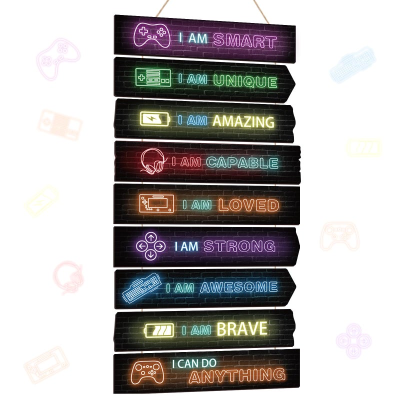 Chunful Set of 9 Boys Room Bedroom Decor Boys Inspirational Wall Decor Wood Hanging Plaque Motivational Kids Bedroom Wall Sign for Kids Teenage ToddlerGame - Image 2