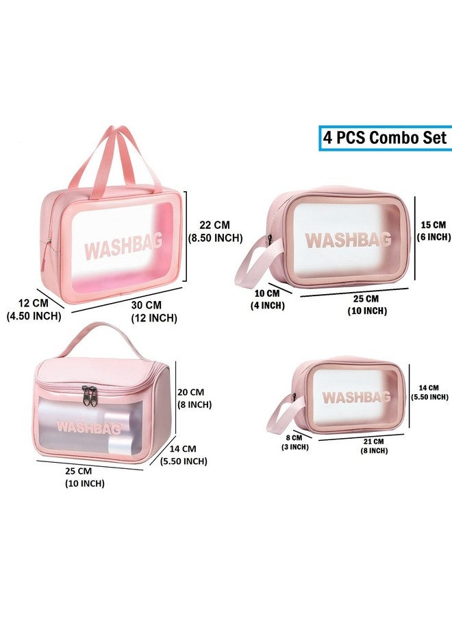 Trendegic Multipurpose Clear PVC Zipper Cosmetic Travel Wash Bag Toiletry Makeup Organizer Portable Carry Bag Pouch for Women Girls (Pack of 4) (Pink) - Image 5