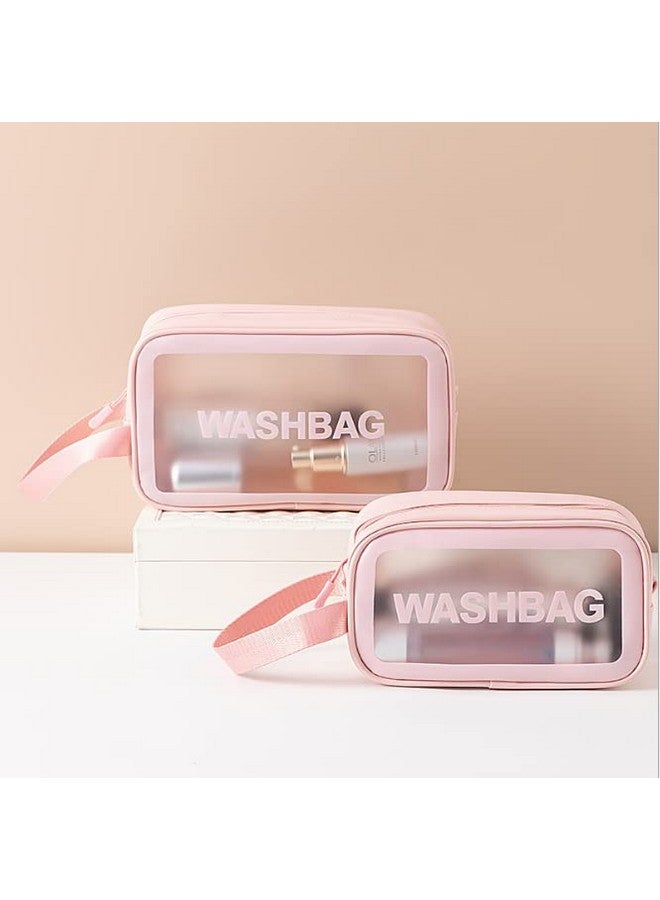 Trendegic Multipurpose Clear PVC Zipper Cosmetic Travel Wash Bag Toiletry Makeup Organizer Portable Carry Bag Pouch for Women Girls (Pack of 4) (Pink) - Image 4