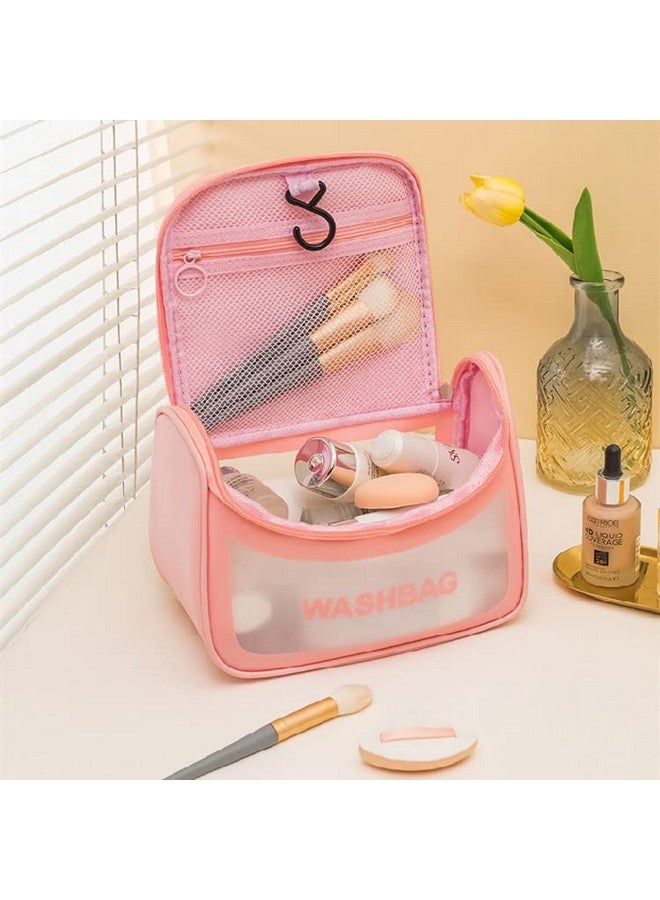 Trendegic Multipurpose Clear PVC Zipper Cosmetic Travel Wash Bag Toiletry Makeup Organizer Portable Carry Bag Pouch for Women Girls (Pack of 4) (Pink) - Image 3