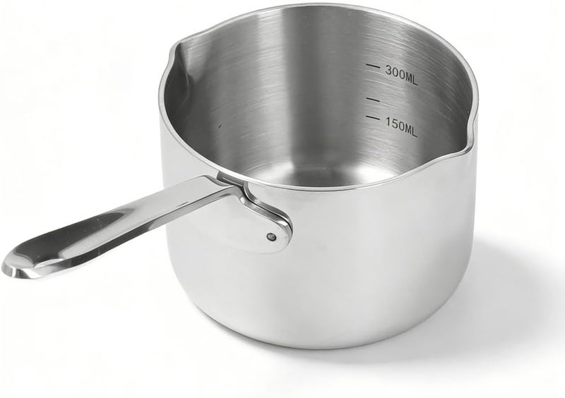 Milk Boiler Double Pot 0.5 Quart Stainless Steel Saucepan with Dual Pour Spouts - for Melting Chocolate, Butter, and Heating Milk, Mini Cooking Pan for Tiny Portions - Image 1