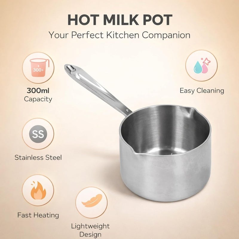 Milk Boiler Double Pot 0.5 Quart Stainless Steel Saucepan with Dual Pour Spouts - for Melting Chocolate, Butter, and Heating Milk, Mini Cooking Pan for Tiny Portions - Image 5