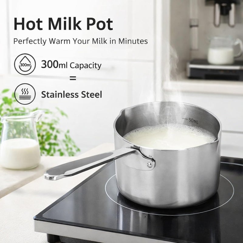 Milk Boiler Double Pot 0.5 Quart Stainless Steel Saucepan with Dual Pour Spouts - for Melting Chocolate, Butter, and Heating Milk, Mini Cooking Pan for Tiny Portions - Image 3