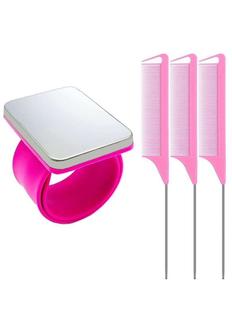 Y&D Magnetic Needle Cushion Wrist, Holder Wristband with 3 Pieces Stainless Steel Tail Combs for Hair Clips Everyday Hand Sewing (Rose Red 4Pcs)  - Image 1