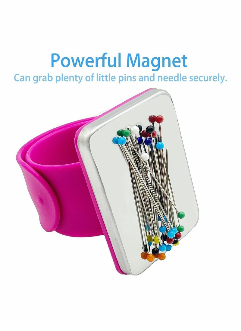 Y&D Magnetic Needle Cushion Wrist, Holder Wristband with 3 Pieces Stainless Steel Tail Combs for Hair Clips Everyday Hand Sewing (Rose Red 4Pcs)  - Image 5