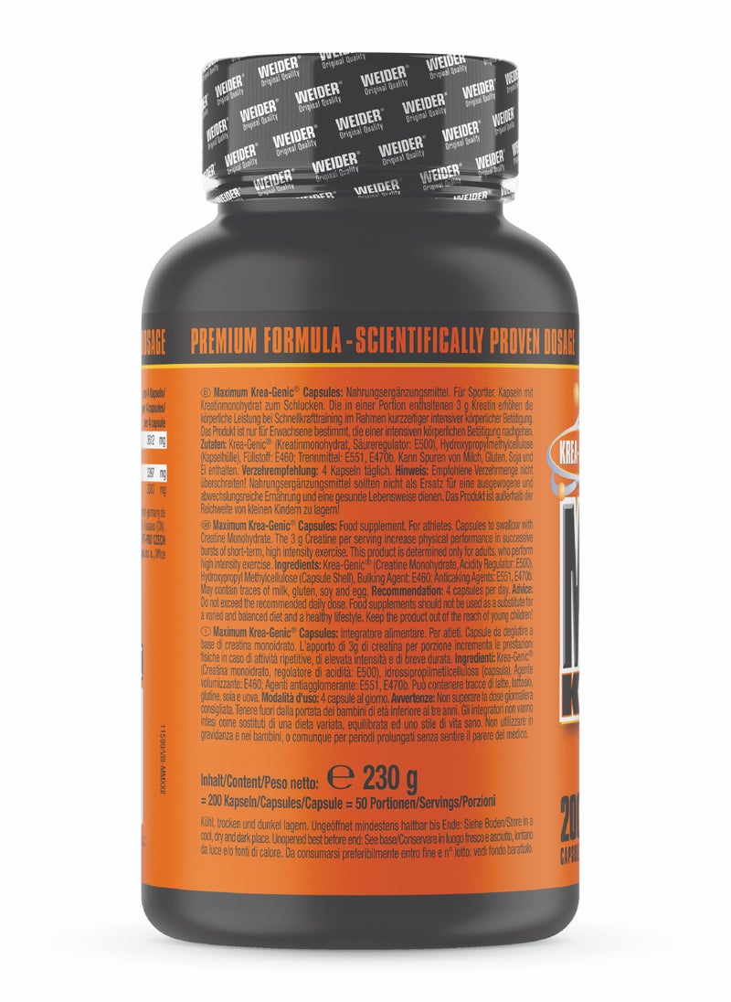 Weider - Maximum Krea-Genic 200 Capsules - Advanced Buffered Creatine for Optimal Performance - Image 1