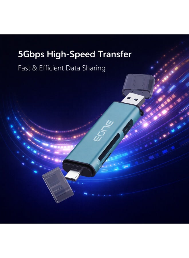 إيون قارئ بطاقات EONE USB-C وUSB-A مع موزع USB 3.0، ومحول عالي السرعة 5 جيجابت في الثانية، وقارئ بطاقات SD وTF، ومحول OTG متعدد المنافذ لأجهزة الكمبيوتر المحمولة والهواتف الذكية وأجهزة USB - أزرق - Image 3