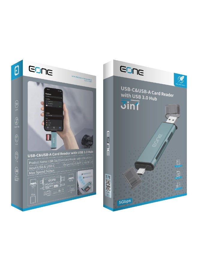 إيون قارئ بطاقات EONE USB-C وUSB-A مع موزع USB 3.0، ومحول عالي السرعة 5 جيجابت في الثانية، وقارئ بطاقات SD وTF، ومحول OTG متعدد المنافذ لأجهزة الكمبيوتر المحمولة والهواتف الذكية وأجهزة USB - أزرق - Image 4