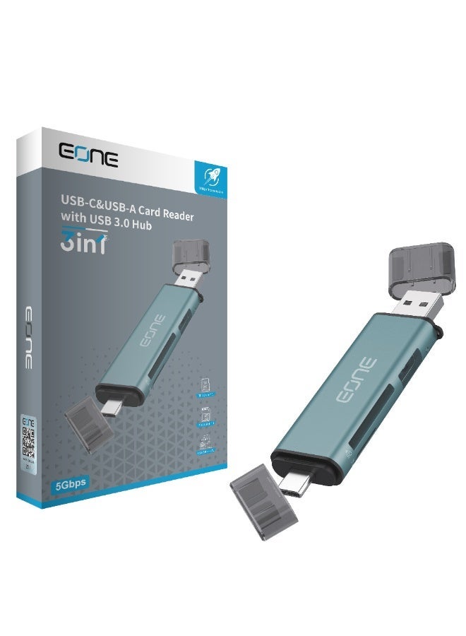 إيون قارئ بطاقات EONE USB-C وUSB-A مع موزع USB 3.0، ومحول عالي السرعة 5 جيجابت في الثانية، وقارئ بطاقات SD وTF، ومحول OTG متعدد المنافذ لأجهزة الكمبيوتر المحمولة والهواتف الذكية وأجهزة USB - أزرق - Image 1