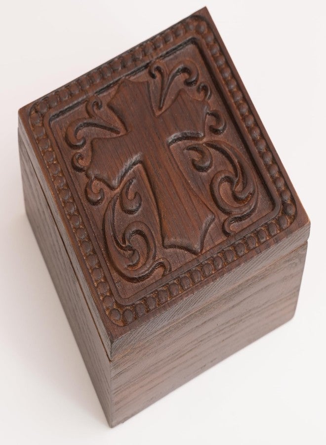 KATINAT Hand-Carved Wooden Cross Keepsake Box – Christian Prayer Box, Rosary Holder & Religious Jewelry Box, Catholic Gift for Women & Men, Baptism, Confirmation, Memorial & Sympathy Gift - Image 1