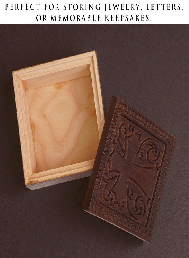 KATINAT Hand-Carved Wooden Cross Keepsake Box – Christian Prayer Box, Rosary Holder & Religious Jewelry Box, Catholic Gift for Women & Men, Baptism, Confirmation, Memorial & Sympathy Gift - Image 3