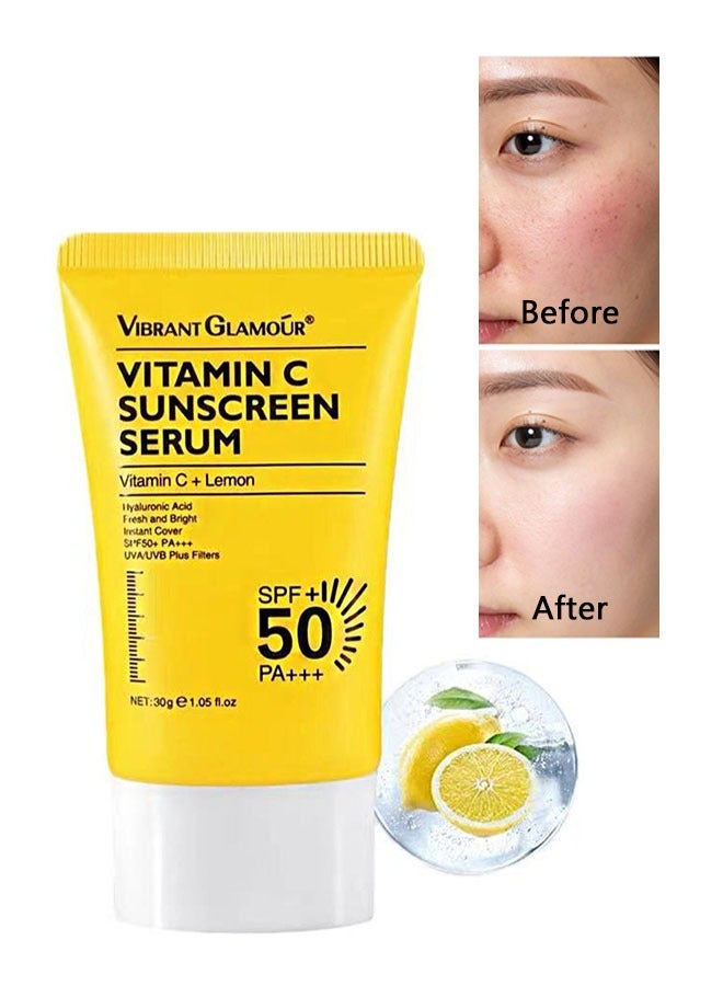 Vibrant Glamour Vitamin C Sunscreen Serum 30g, Spot Proof Anti Light Damage Sunscreen, Whitening Waterproof VC Sunscreen, SPF50+ PA+++ - Image 1