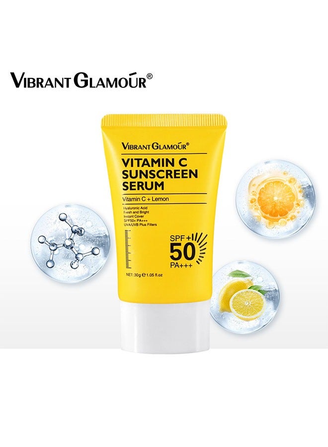 Vibrant Glamour Vitamin C Sunscreen Serum 30g, Spot Proof Anti Light Damage Sunscreen, Whitening Waterproof VC Sunscreen, SPF50+ PA+++ - Image 2