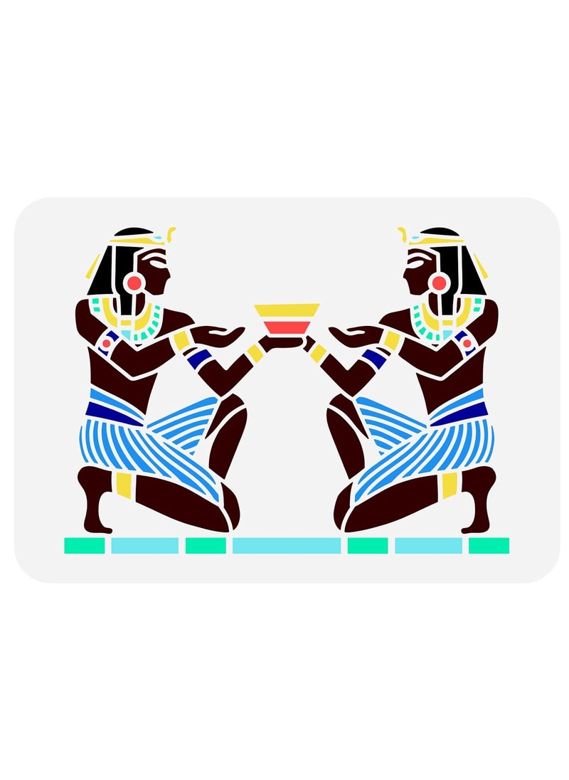 FINGERINSPIRE FINGERINSPIRE Egyptian Stencil for Painting 11.7x8.3 inch Hollow Out 2 Egyptian Men Craft Stencil Reusable Classic Egypt Symbol Drawing Stencils for Furniture, Cabinets, Wall, Canvas Bag Decor  - Image 1