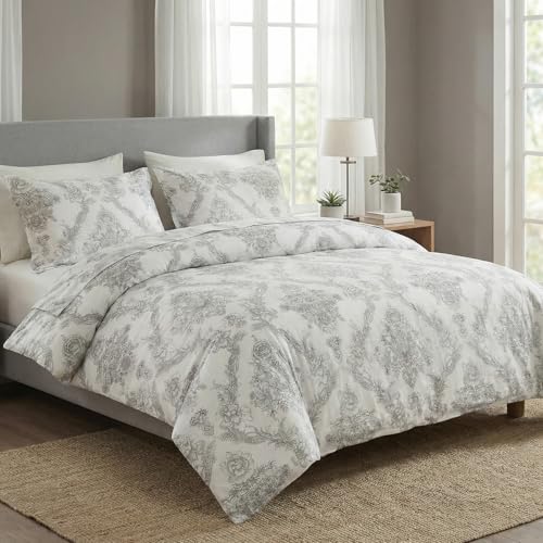 Cozaline 100% Cotton Duvet Cover Set Queen Size – Elegant Damask Print, Soft & Breathable Bedding with Zipper and Corner Ties, 3-Piece Reversible Comforter Cover Set - Image 2