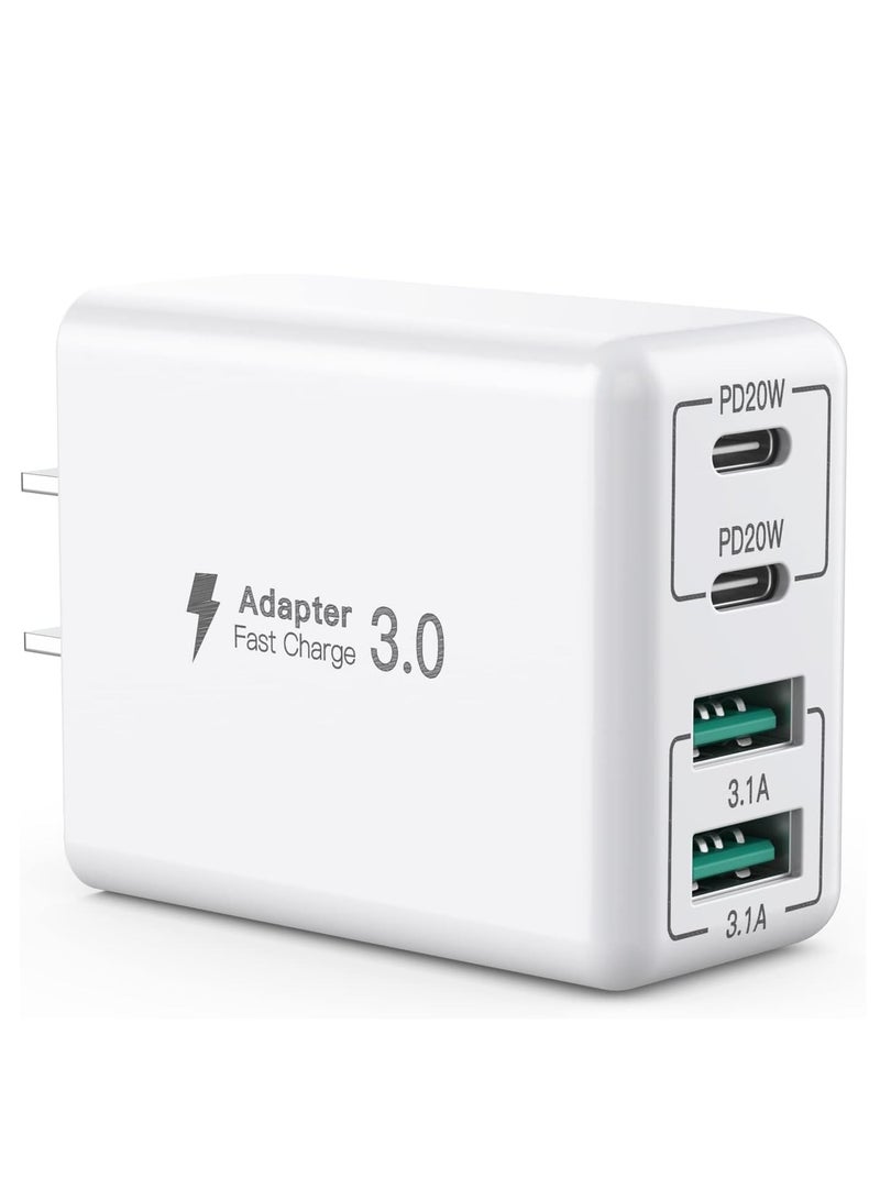 general USB C Wall Charger, 40W 4-Port USB C Charger Block, Fast Charging Block Dual Port PD+QC Wall Plug Multiport Type C Compatible with iPhone 14/13/Pro Max/XS/XR/8/7/Samsung Phone, Tablet - Image 1