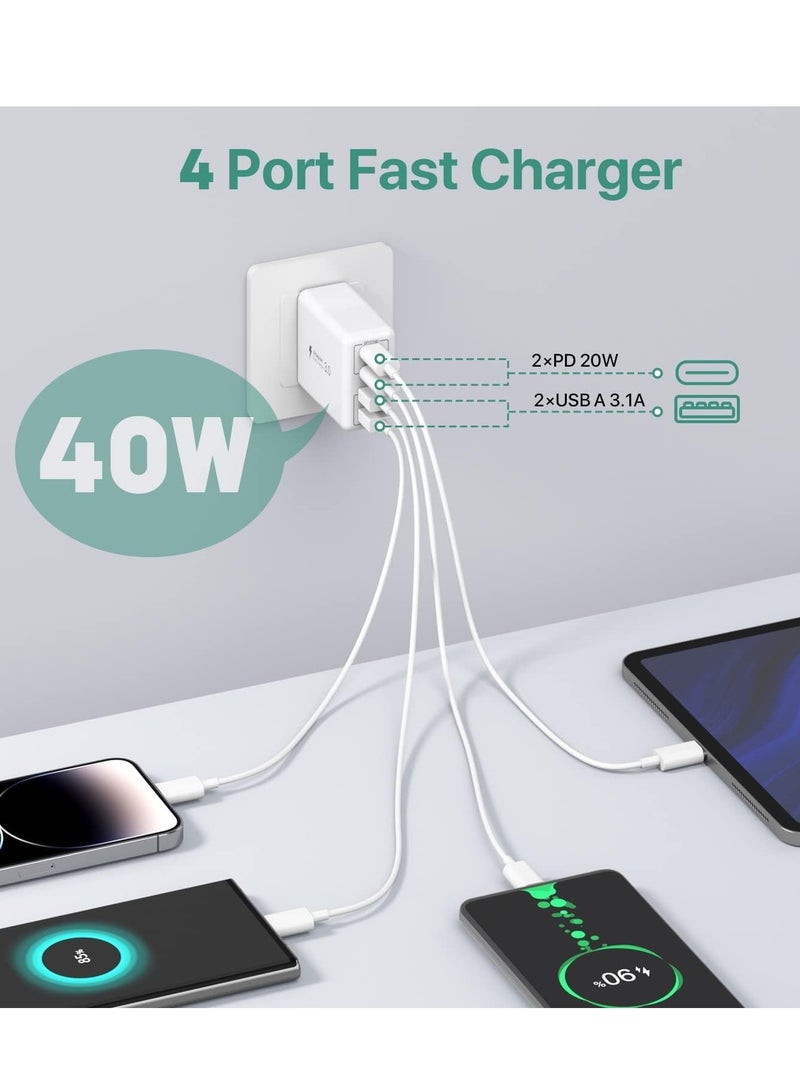 general USB C Wall Charger, 40W 4-Port USB C Charger Block, Fast Charging Block Dual Port PD+QC Wall Plug Multiport Type C Compatible with iPhone 14/13/Pro Max/XS/XR/8/7/Samsung Phone, Tablet - Image 2