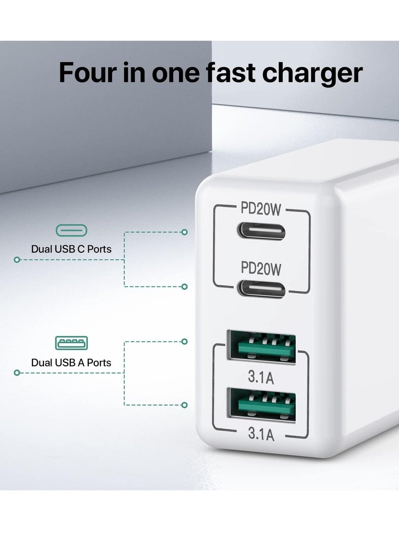 general USB C Wall Charger, 40W 4-Port USB C Charger Block, Fast Charging Block Dual Port PD+QC Wall Plug Multiport Type C Compatible with iPhone 14/13/Pro Max/XS/XR/8/7/Samsung Phone, Tablet - Image 3