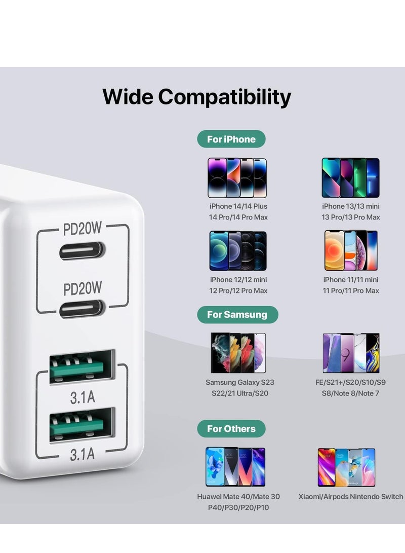 general USB C Wall Charger, 40W 4-Port USB C Charger Block, Fast Charging Block Dual Port PD+QC Wall Plug Multiport Type C Compatible with iPhone 14/13/Pro Max/XS/XR/8/7/Samsung Phone, Tablet - Image 4