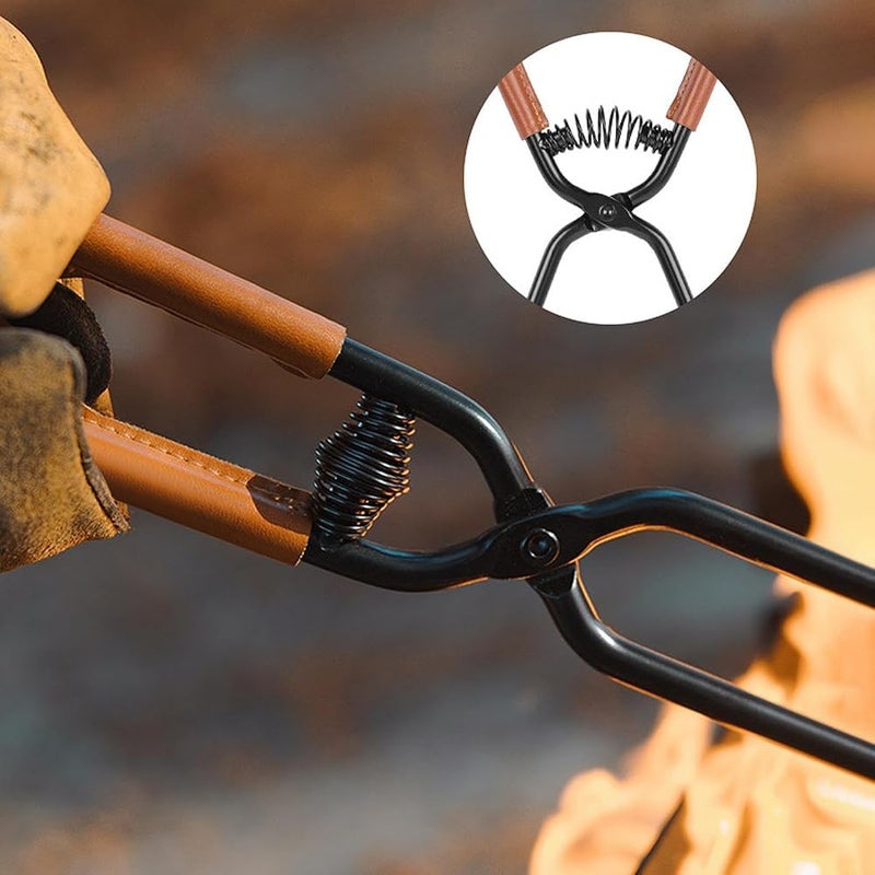 X spring Outdoor Fireplace Tong, Extra Long Log Carbon Steel Tongs for Campfire Bonfire Fire Pit, Black Heavy Duty Firewood Grabber with Anti-Slip Grip, Rust Proof Wrought Iron Fireplace Accessories - Image 1
