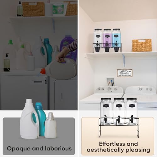 GADFISH Liquid Laundry Detergent Dispenser, Three 2.2L Laundry Detergent Dispenser Glass Jar for Liquid Detergent, Fabric Softener- Laundry Soap Dispenser for Laundry Room Organization - Image 2