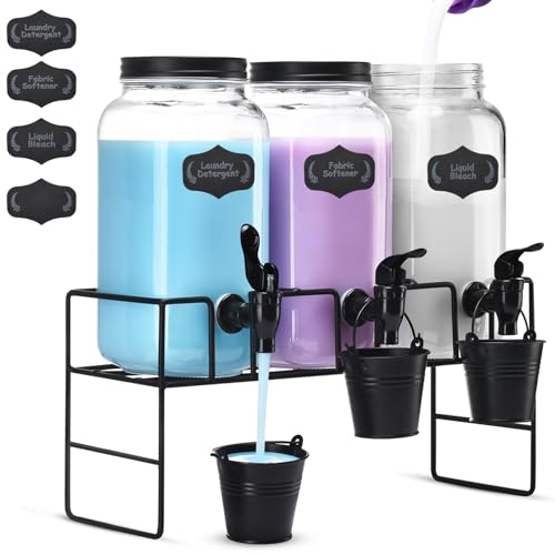 GADFISH Liquid Laundry Detergent Dispenser, Three 2.2L Laundry Detergent Dispenser Glass Jar for Liquid Detergent, Fabric Softener- Laundry Soap Dispenser for Laundry Room Organization - Image 1