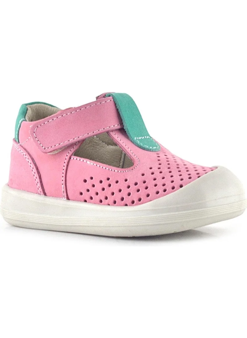 راكربلاس Shaun Genuine Leather Pink Green Velcro Anatomical Baby Sandals