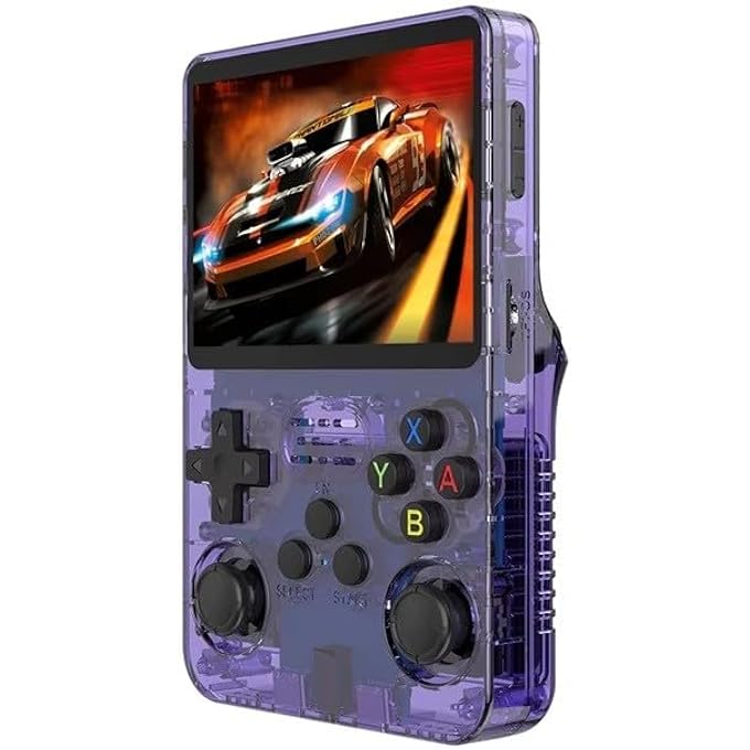 R36S RETRO HANDHELD GAME CONSOLE WITH 64G BUILT-IN 15000+ CLASSIC GAMES, OPEN SOURCE LINUX SYSTEM 3.5 INCH IPS SCREEN PORTABLE POCKET VIDEO PLAYER, TRANSLUCENT PURPLE - Image 1