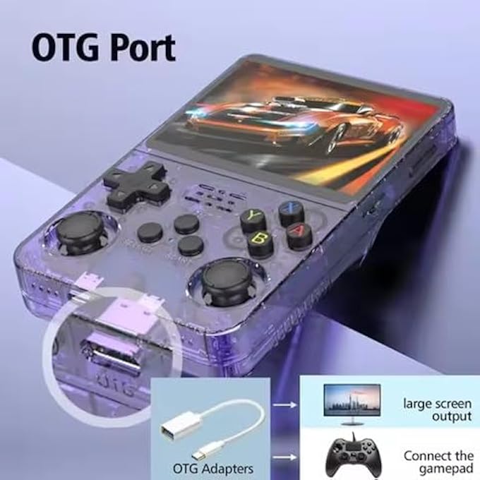 R36S RETRO HANDHELD GAME CONSOLE WITH 64G BUILT-IN 15000+ CLASSIC GAMES, OPEN SOURCE LINUX SYSTEM 3.5 INCH IPS SCREEN PORTABLE POCKET VIDEO PLAYER, TRANSLUCENT PURPLE - Image 2