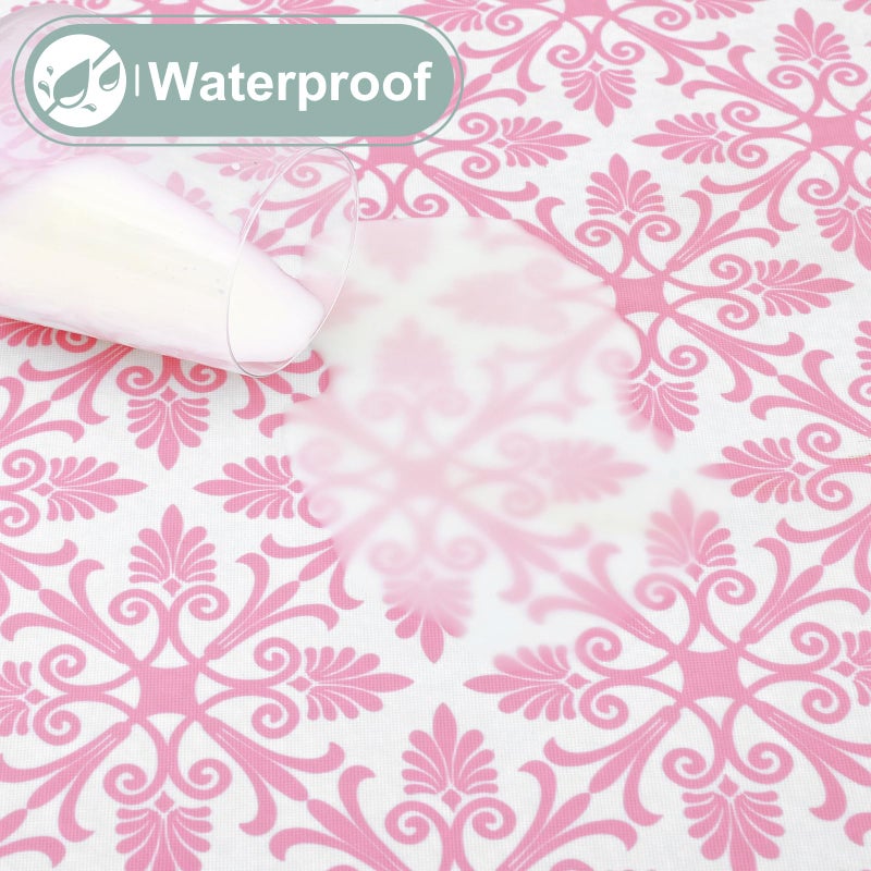 misaya Rectangle Vinyl Table Cloth  Elastic Fitted Flannel Backed Tablecloth  100% Waterproof Plastic Table Cover Fits 6 Foot Folding Tables for Picnic  Camping  Outdoor (Pink  30 "" x 72 "") - Image 3