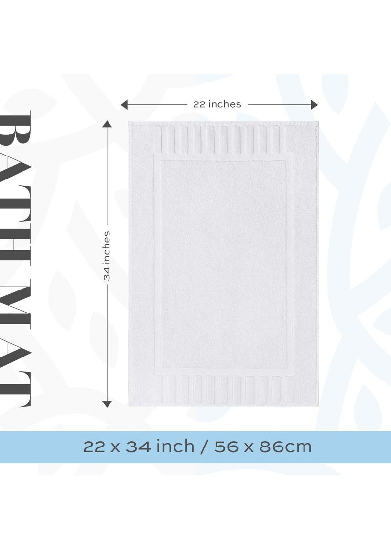 White Classic White Classic Luxury Bath Mat Floor Towel Set - Absorbent Cotton Hotel Spa Shower/Bathtub Mats [Not a Bathroom Rug] 22"x34" | 2 Pack | White  - Image 4