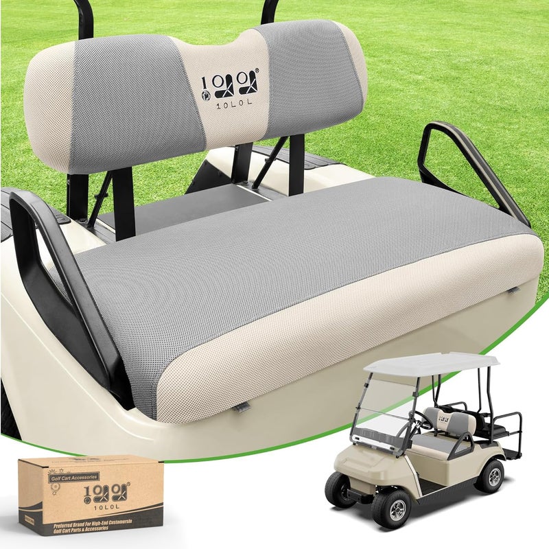 10L0L طقم أغطية مقاعد عربة الجولف 10L0L - تناسب عالمي لمقاعد EZGO TXT/RXV الأمامية | قماش شبكي قابل للتنفس | تركيب سهل | رمادي وبيج (لا حاجة للدبابيس)​​ - Image 2