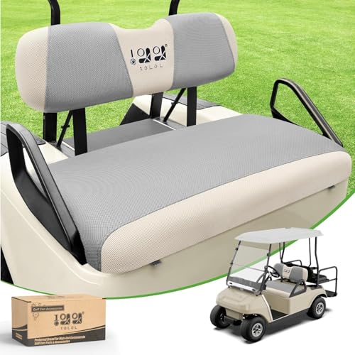 10L0L طقم أغطية مقاعد عربة الجولف 10L0L - تناسب عالمي لمقاعد EZGO TXT/RXV الأمامية | قماش شبكي قابل للتنفس | تركيب سهل | رمادي وبيج (لا حاجة للدبابيس)​​ - Image 1