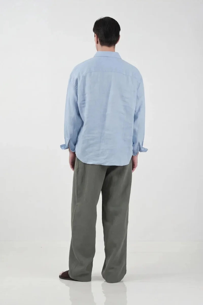 Giesto Baby Blue GIESTO Men's Oversized Linen Blend Shirt for Men | Best Price UAE