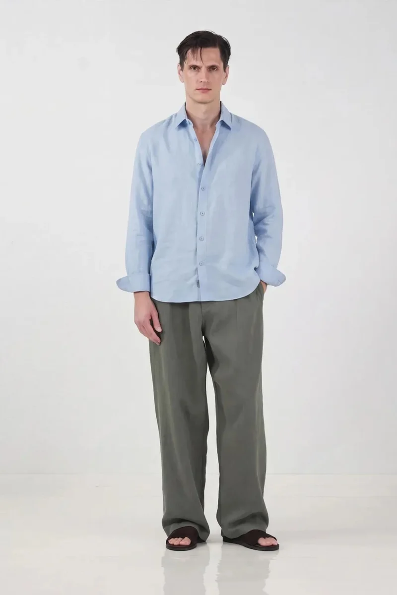 Giesto Baby Blue GIESTO Men's Oversized Linen Blend Shirt for Men | Best Price UAE
