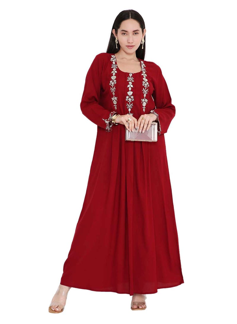 HANA & SARA VIBRANT COLOUR UNIQUE THREAD EMBROIDERY MODEST ARABIC FARASHA KAFTAN JALABIYA DRESS - Image 1