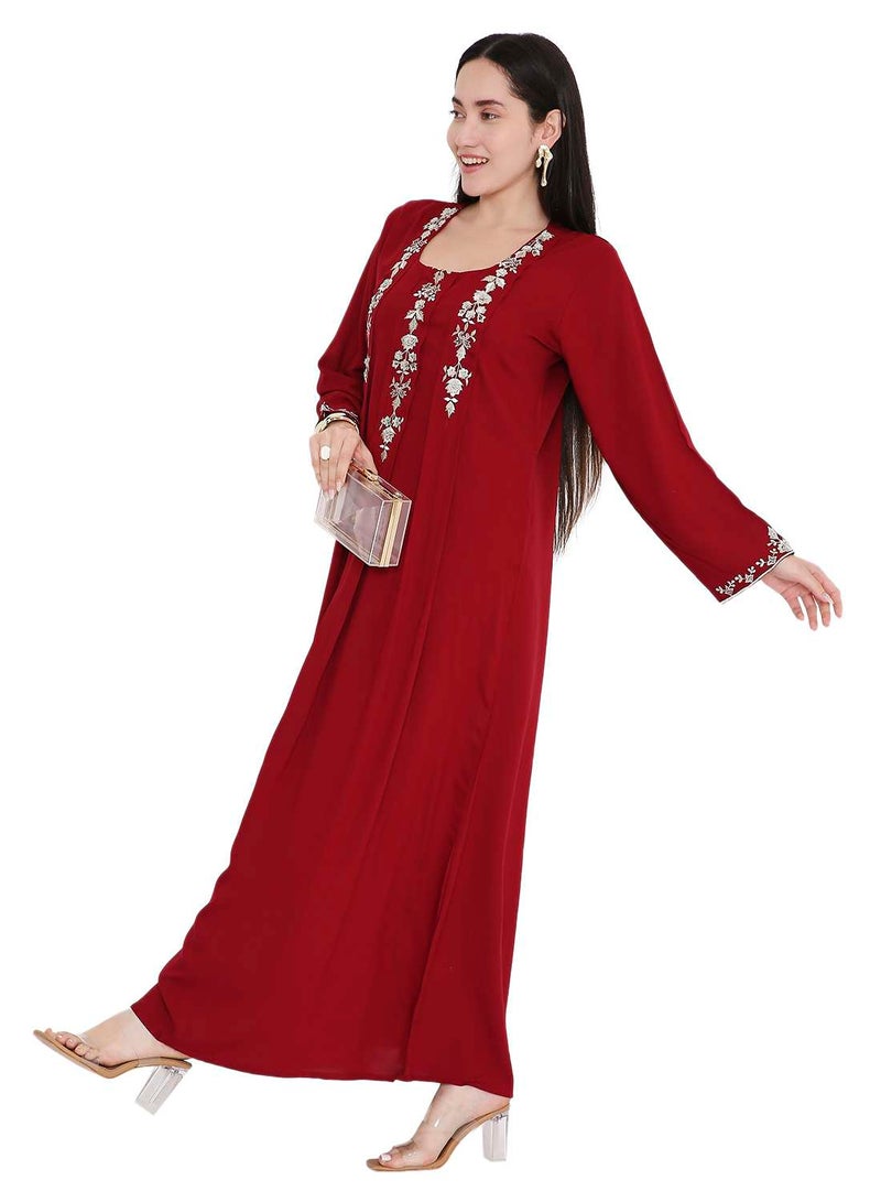 HANA & SARA VIBRANT COLOUR UNIQUE THREAD EMBROIDERY MODEST ARABIC FARASHA KAFTAN JALABIYA DRESS - Image 5