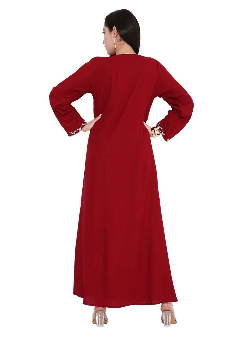 HANA & SARA VIBRANT COLOUR UNIQUE THREAD EMBROIDERY MODEST ARABIC FARASHA KAFTAN JALABIYA DRESS - Image 2