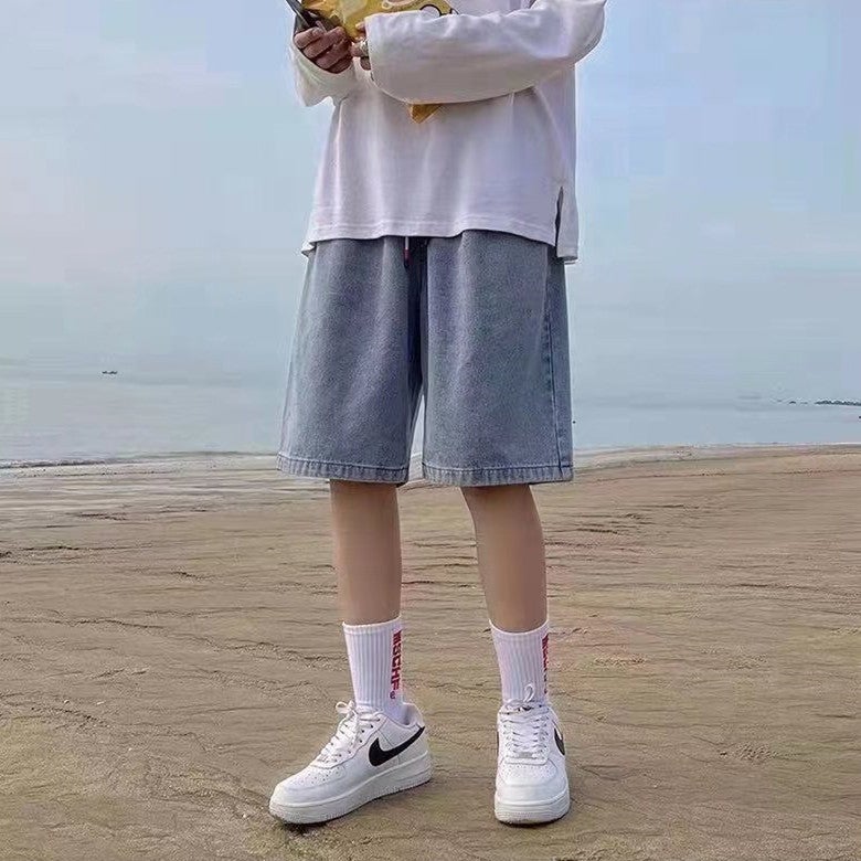 Mens Summer Loose Denim Shorts Casual Workwear Gray  - Image 4