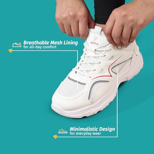 YOHO Tempo Chunky Sneakers for Women | Stylish, Lightweight, Casual, Shock Aborbing Sports Shoes for Woman/Girls | Walking, Running, Gym & Everyday Use -0900 | Red Mist - UK 4 - Image 3