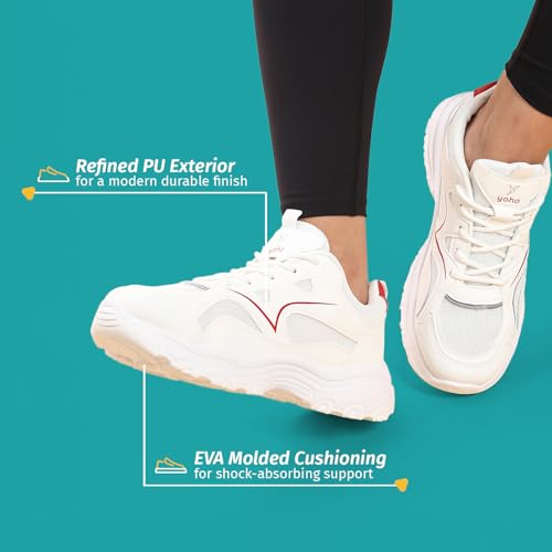 YOHO Tempo Chunky Sneakers for Women | Stylish, Lightweight, Casual, Shock Aborbing Sports Shoes for Woman/Girls | Walking, Running, Gym & Everyday Use -0900 | Red Mist - UK 4 - Image 5