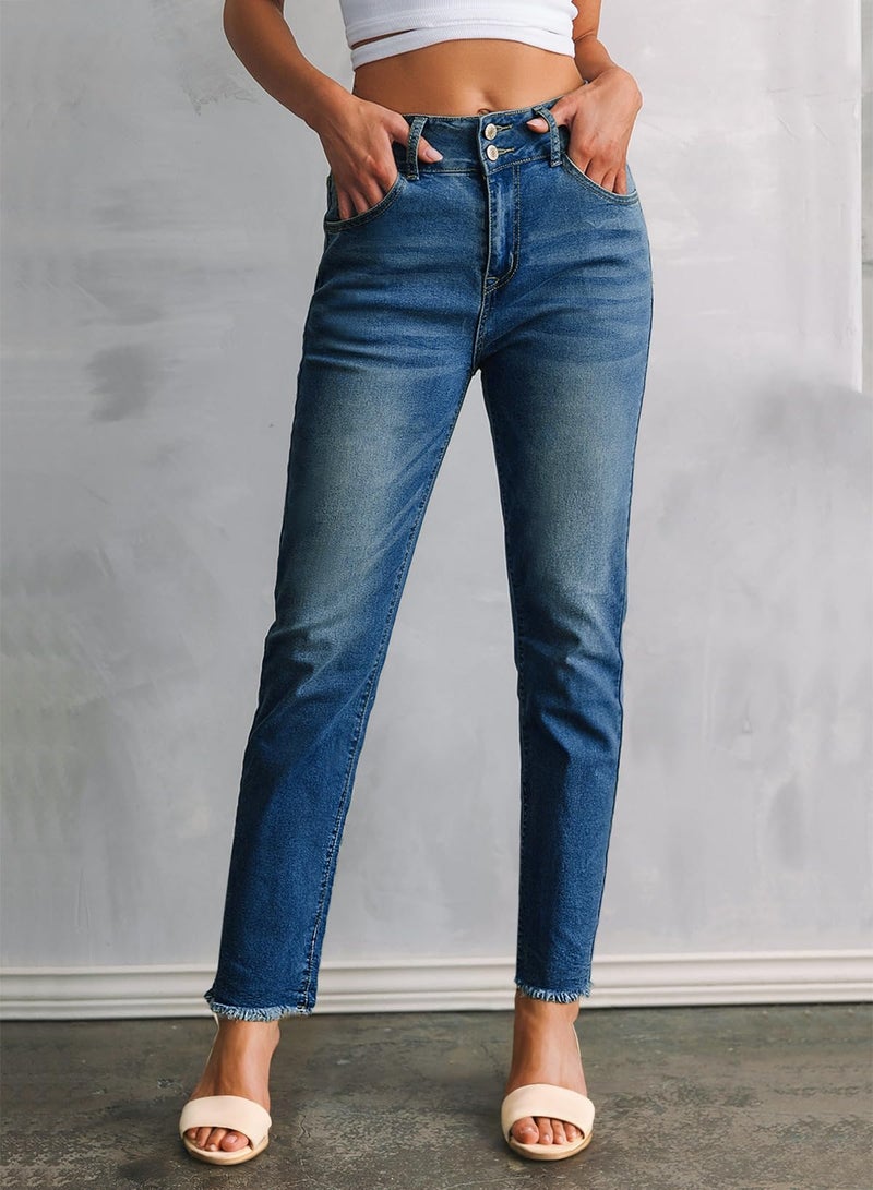 Sidefeel Women's Western Outfit High Waisted Tummy Control Jeans Straight Leg Denim Pants Sail Blue Size 8 - Image 3